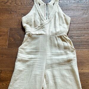 Anthropologie Textured Cream Jumpsuit